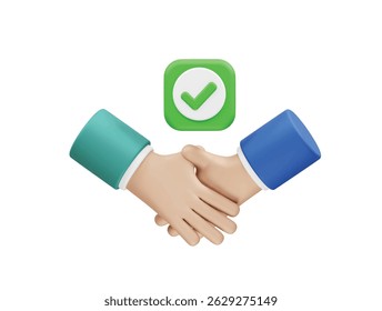 Successful Business Handshake Agreement approved icon 3d rendering illustration
