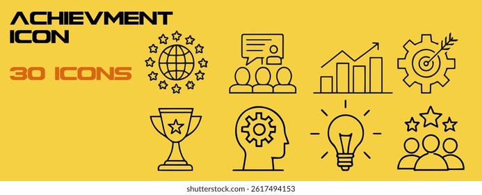 Successful Business Icons in Line Style – Achievement, Strategy, Teamwork