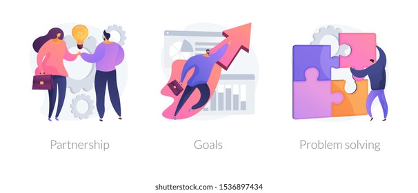 Successful business icons set. Effective teamwork, career promotion, solution development. Partnership, goals, problem solving metaphors. Vector isolated concept metaphor illustrations