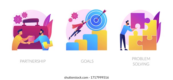 Successful business icons set. Effective teamwork, career promotion, solution development. Partnership, goals, problem solving metaphors. Vector isolated concept metaphor illustrations