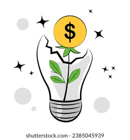 A successful business idea. Dollar grows in a light bulb