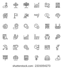 Successful business line icons set. linear style symbols collection, outline signs pack. Business and finance vector graphics. Set includes icons as businessman, investment, money growth, finance