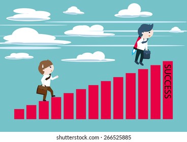 Successful business man beats his competitor as he has a good tool for speed up his business.