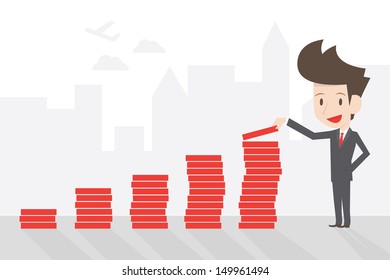 Successful business man and chart, vector.