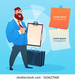 Successful Business Man Hold Contract Sign Document Folder Flat Vector Illustration