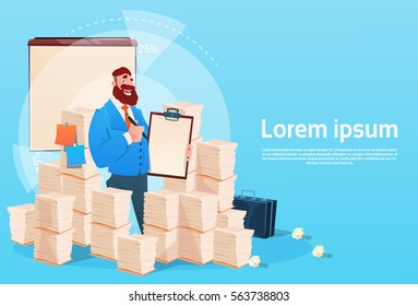 Successful Business Man Hold Contract Sign Document Paperwork Concept Flat Vector Illustration