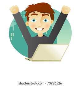 Successful business man with a laptop at the office
