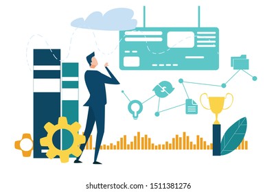 Successful business man looking at screen and monitoring the progress