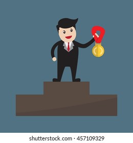 Successful Business man  on podium with gold medal