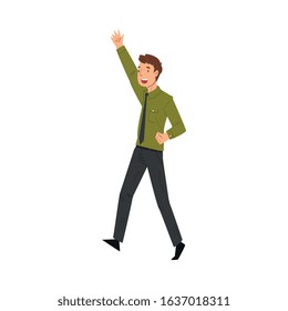 Successful Business Man Raising His Arm Clenching His Fist Vector Illustration