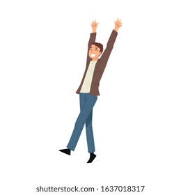 Successful Business Man Raising His Arms Up Celebrating Success and Victory Vector Illustration