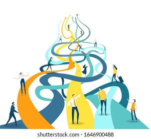 Successful business man standing in front of multiple pathways,  making a decision for the right move.  A symbol of great investment and positive progress in the development of business. 
