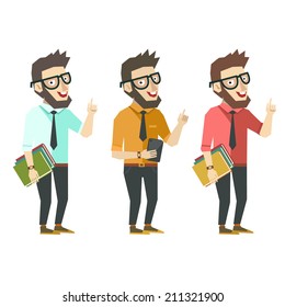 Successful business man, teacher in colorful flat design. Vector characters. 