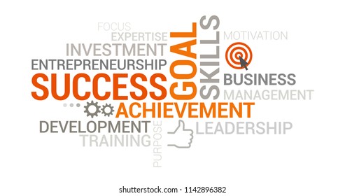 Successful business, management and entrepreneurship tag cloud with icons and concepts