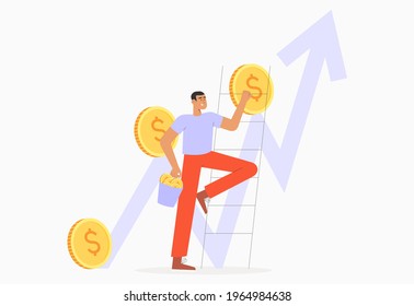 Successful business management. Flat vector illustration. Success at work or target achievement. Investing. Business metaphor.
