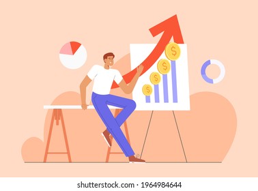 Successful business management. Flat vector illustration. Success at work or target achievement. Investing. Business metaphor.