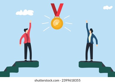 successful business management strategy, people receive trophies and medals. business concept