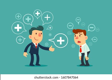 Successful business manager sharing positive thinking symbol to depressed employee. Positive thinking business concept.