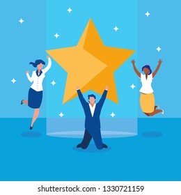 successful business people celebrating with star