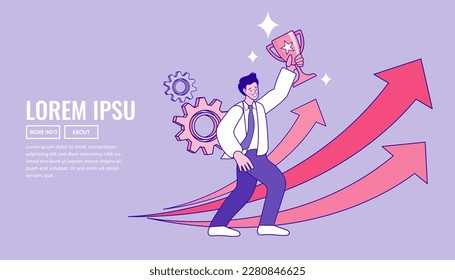 Successful business people are happy. Winning of competition. leadership, awards, career, successful projects, goal, winning plan, competition. Vector illustration flat style. 