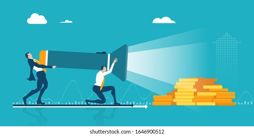 Successful business people light up with the torch money hip. Working together concept, finance, banking and investment