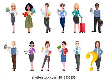 Successful business people, office workers, managers. Male and female cartoon characters. Stock vector illustration