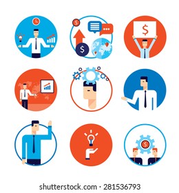 Successful business people Partnership flat icon set Happy businessman infographics 