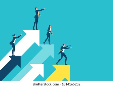 Successful business people stand high up on arrow and as symbol of achievement and success. Business concept illustration 