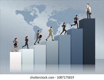 Successful business persons running on graph