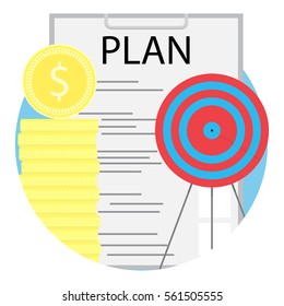 Successful business plan. Business goal and plan objective stack of coin. Vector illustration web, management, organization,