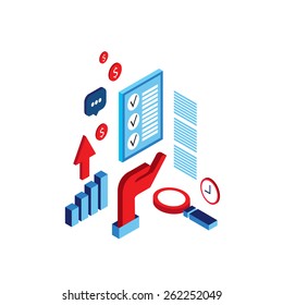 Successful business process concept Idea research hardwork success 3d isometric flat design