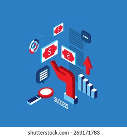 Successful business process concept Idea research hardwork success 3d isometric flat design