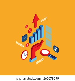 Successful business process concept Idea research hardwork success 3d isometric flat design