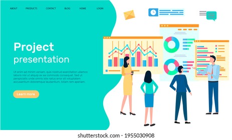 Successful business project presentation, company strategy planning, statistics indicators analysis