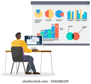 Successful business project presentation, company strategy planning, statistics indicators analysis. Analytics business information. Presenting company financial report. Presentation of start up data