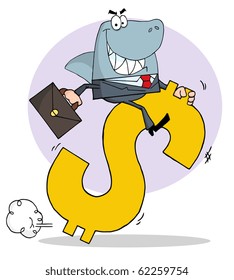 Successful Business Shark Businessman Riding On A Dollar Symbol