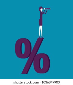 Successful business standing on percentage. Vector illustration searching business concept.