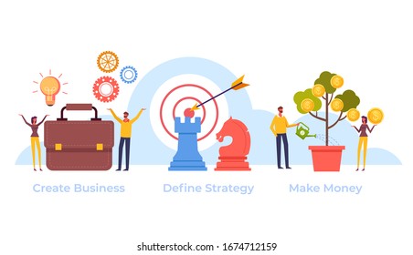 Successful business targeting strategy steps. Vector flat graphic design cartoon illustration