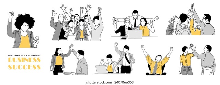 Successful business, team work concept vector set.