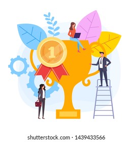 Successful business teamwork concept. Vector flat cartoon design graphic illustration