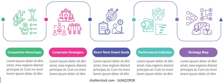 Successful business vector infographic template. Corporate performance presentation design elements. Data visualization with 5 steps. Process timeline chart. Workflow layout with linear icons