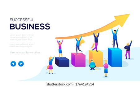 Successful business web banner. Modern illustration slider site page. Vector design image. Business project background. Concept of business partners.