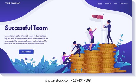 Successful business website concept, set of vector illustrations. Business project, teamwork and company strategy presentation. Creative concept for businesspeople landing page, corporate website