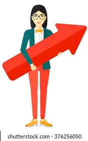 Successful business woman with arrow up.
