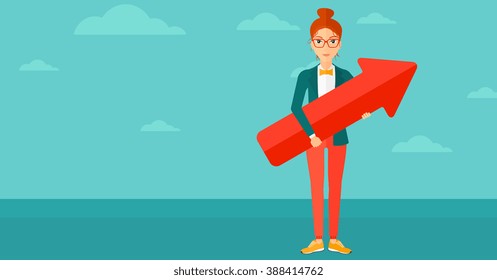 Successful business woman with arrow up.