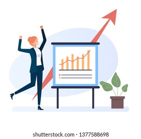 Successful business woman character office worker jump. Success business concept. Vector flat graphic design illustration