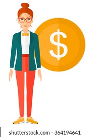 Successful business woman with dollar coin.