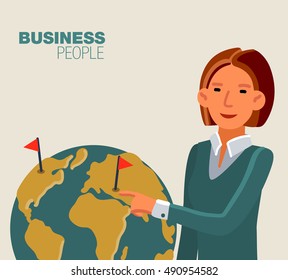 Successful business woman holds earth globe in a hand
