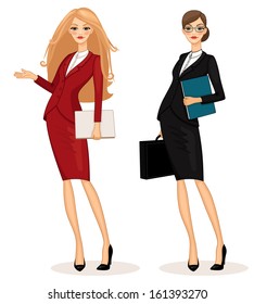 Successful Business Woman Set Vector Illustration