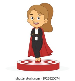 Successful business woman standing on the winner podium